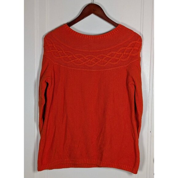 Talbots Women's Size Medium Waffle Knit Cotton Cashmere Pullover Sweater Orange - Picture 2 of 4
